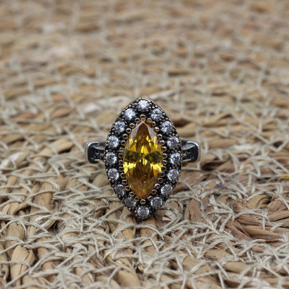 Citrine Ladies Ring, Turkish Handmade Ring, Silver Ladies Ring, Handmade Women Ring, Ottoman Women's Ring, Ladies Ring, 925 Sterling Silver