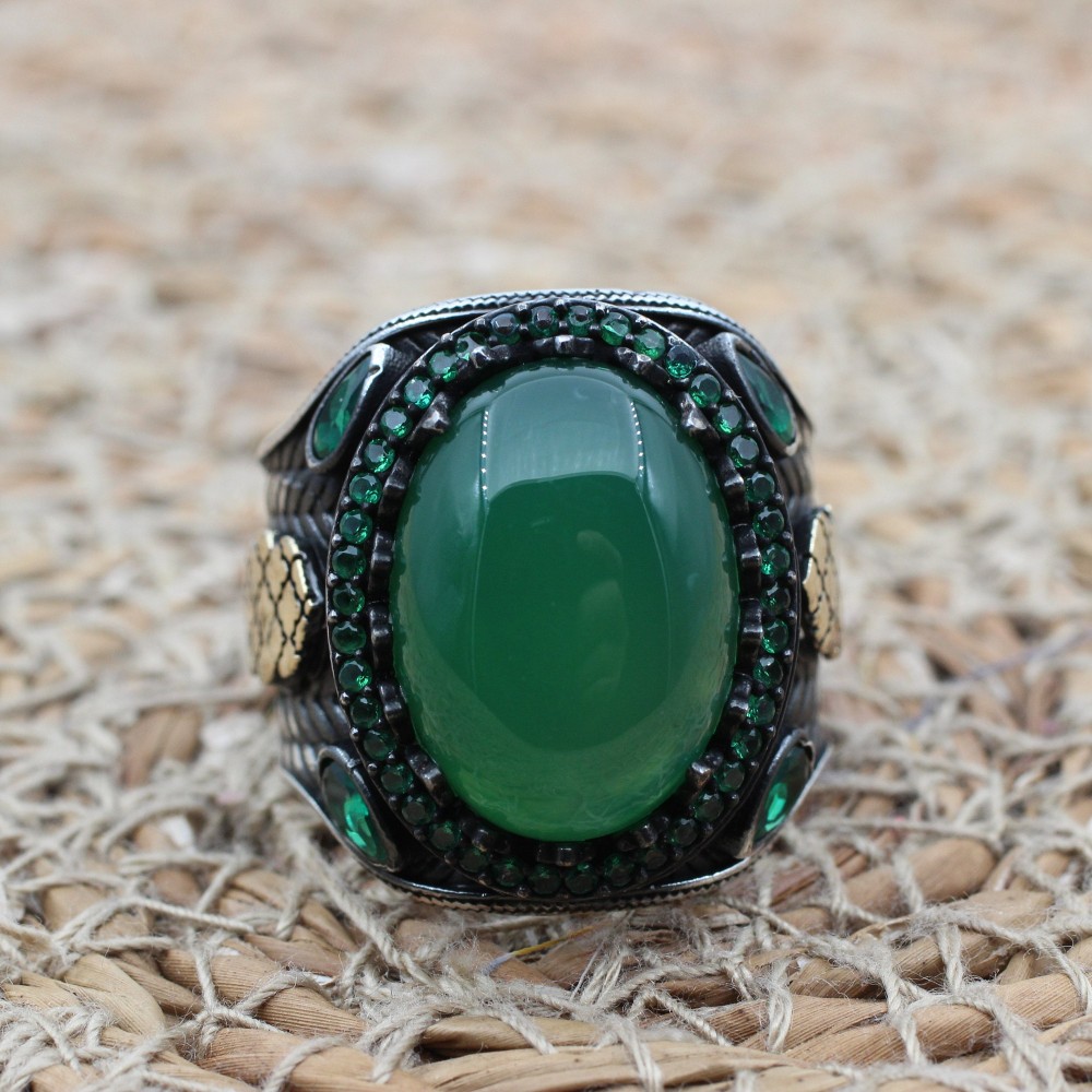 Turkish Handmade Silver Mens Ring, Men's Agate Ring, Handmade Ring, Ottoman Men Ring, Men's Jewelry, Gift for Him, 925k Sterling Silver Ring