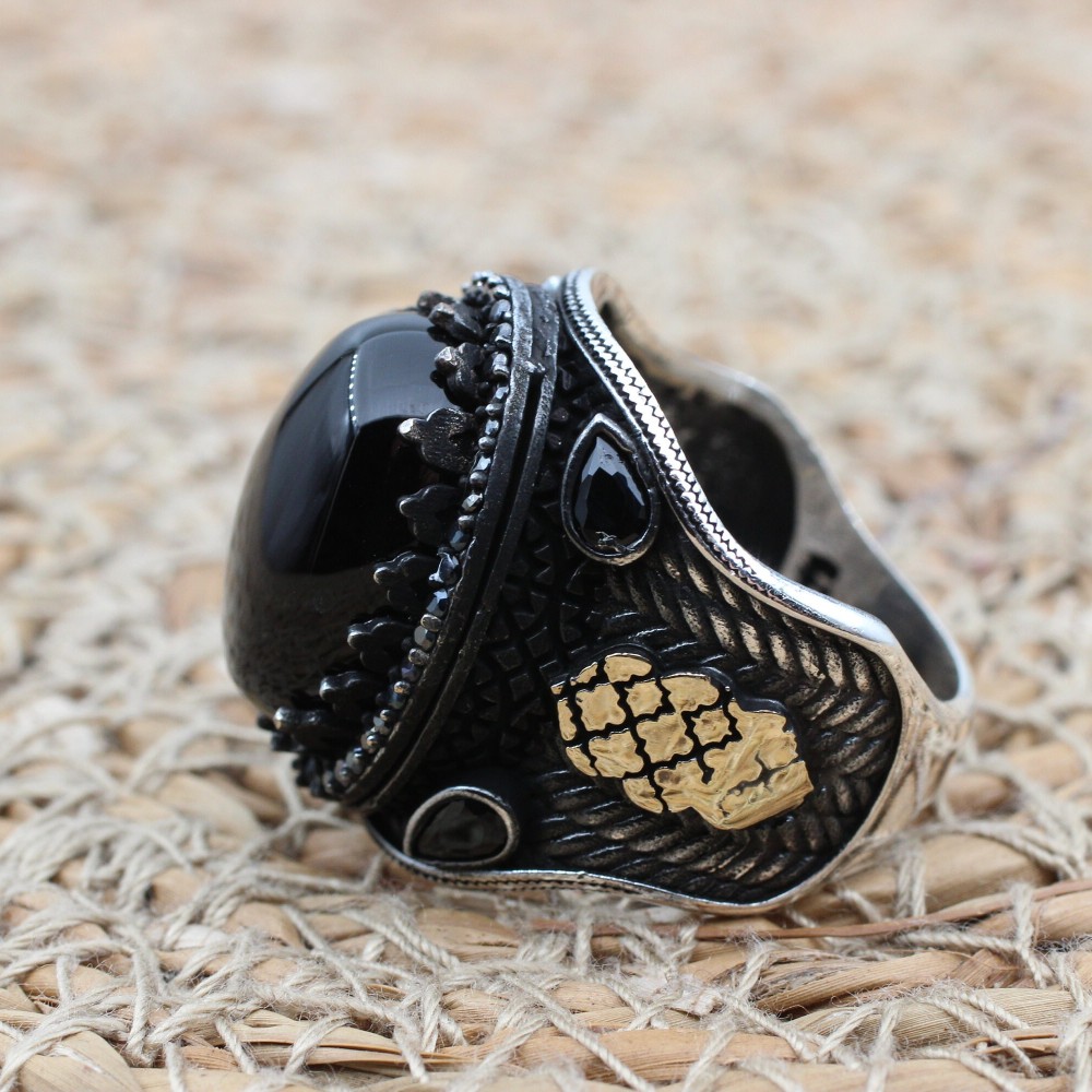 Handmade Silver Men's Ring, Onyx Men's Ring, Turkish Handmade Men's Ring, Men's Ring, Ottoman Mens Ring, Gift for Him, 925 Sterling Silver Handmade Silver Men's Ring, Onyx Men's Ring, Turkish Handmade Men's Ring, Men's Ring, Ottoman Mens Ring, Gift for Him, 925 Sterling Silver