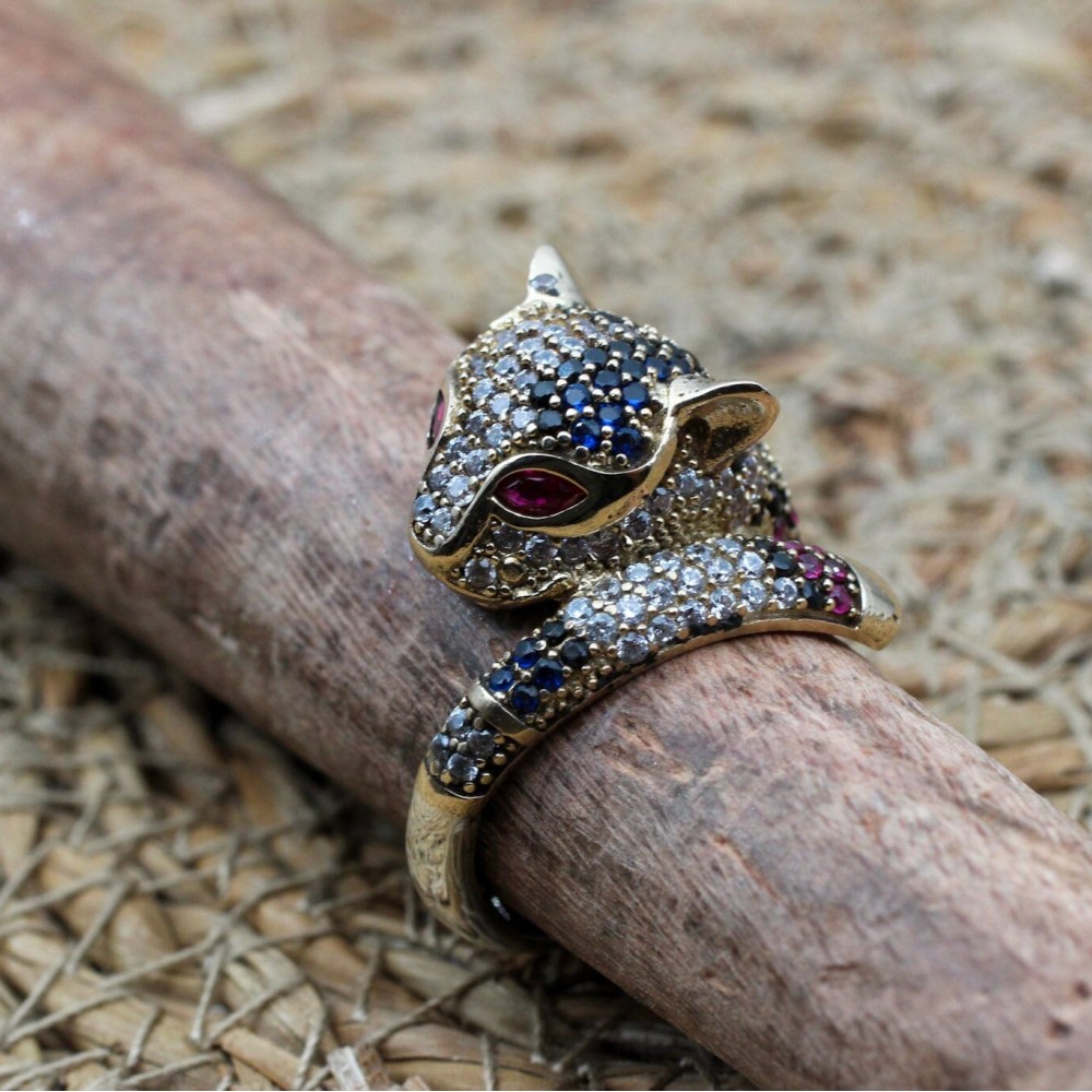Leopard Tiger Ring, Handmade Women's Ring, Tiger Ring, Turkish Handmade Ring, Ottoman Women Ring, Ladies Ring, 925k Sterling Silver, Tiger,