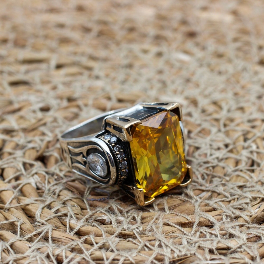 Citrine Ladies Ring, Turkish Handmade Ring, Silver Ladies Ring, Handmade Women Ring, Ottoman Women's Ring, Ladies Ring, 925 Sterling Silver