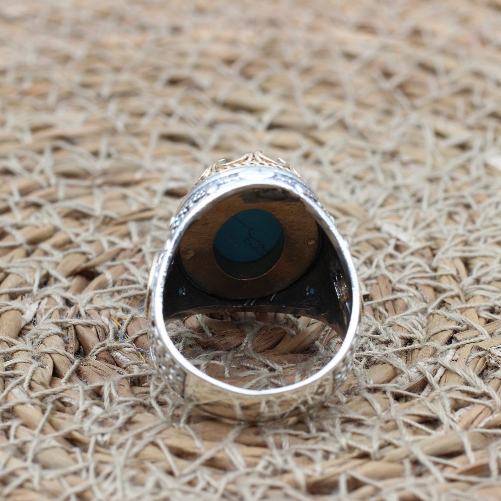Turquoise Men's Ring, Ottoman Men's Ring, Handmade Men's Ring, Turkish Handmade Men's Ring, Men's Jewelry, Gift for Him, 925 Sterling Silver