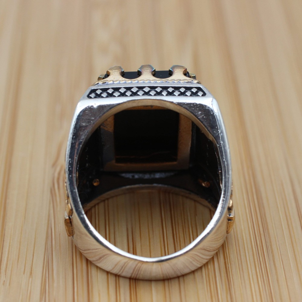 Turkish Handmade Silver Men's Ring, Men's Handmade Ring, Yemeni Men's Ring, Onyx Ring, Ottoman Ring, Gift for Him, 925k Sterling Silver,