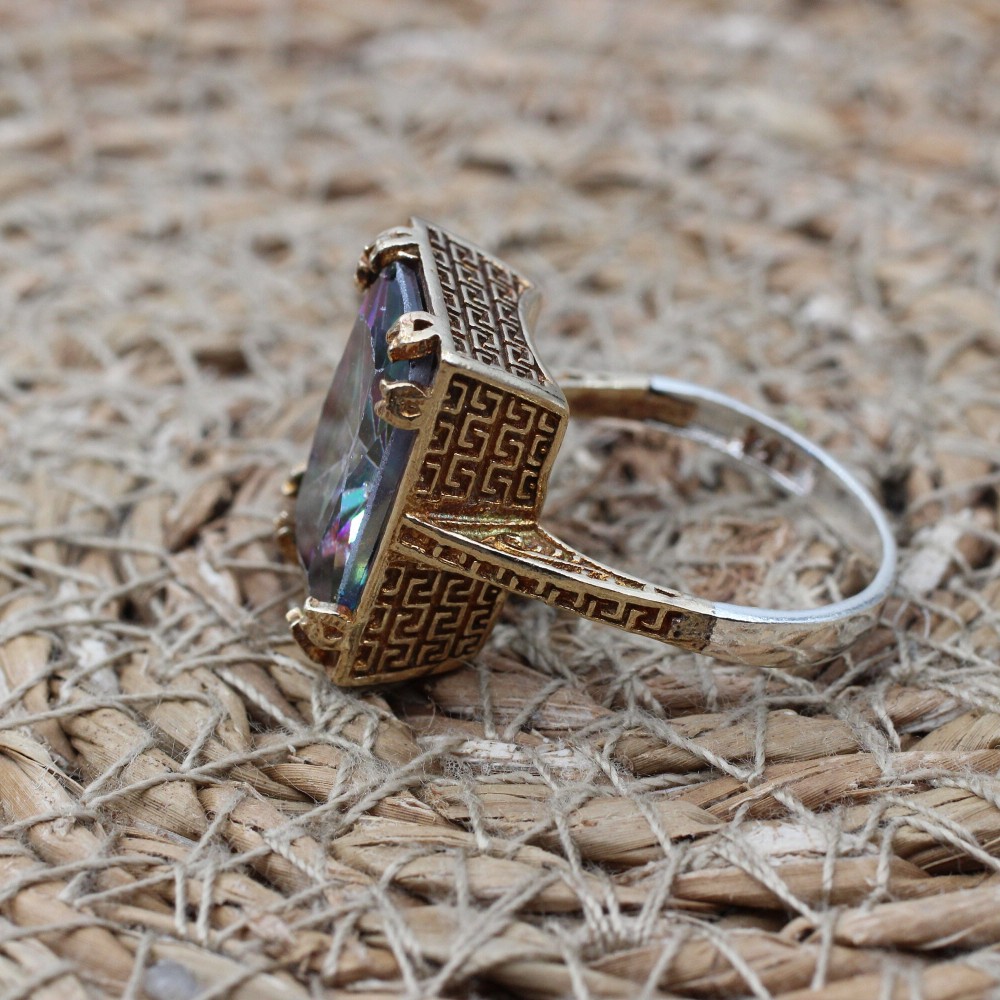 Handmade Women's Ring, Mystic Topaz Ring, Turkish Handmade Ring, Ladies Ring, Ottoman Women Ring, Ladies Ring, 925k Sterling Silver Ring,