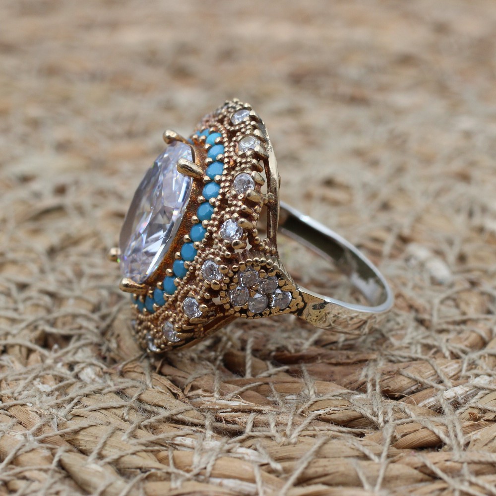 Zircon Ring, Handmade Women Ring, Turkish Handmade Ring, Authentic Ring, Ottoman Women Ring, Women Ring, Ladies Ring, 925k Sterling Silver,