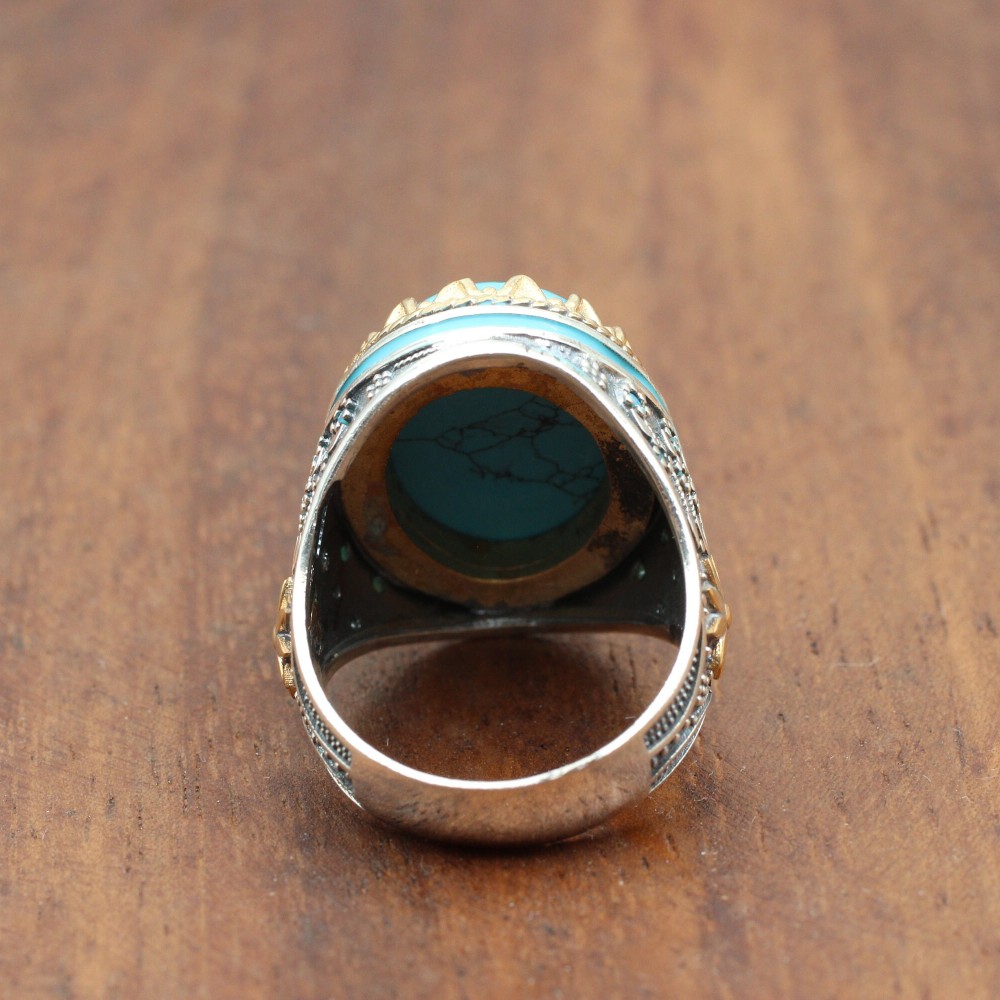 Turquoise Men's Ring, Handmade Ring, Turkish Handmade Silver Men Ring, Ottoman Ring, Men's Jewelry, Gift for Him, 925k Sterling Silver Ring Turquoise Men's Ring, Handmade Ring, Turkish Handmade Silver Men Ring, Ottoman Ring, Men's Jewelry, Gift for Him, 925k Sterling Silver Ring