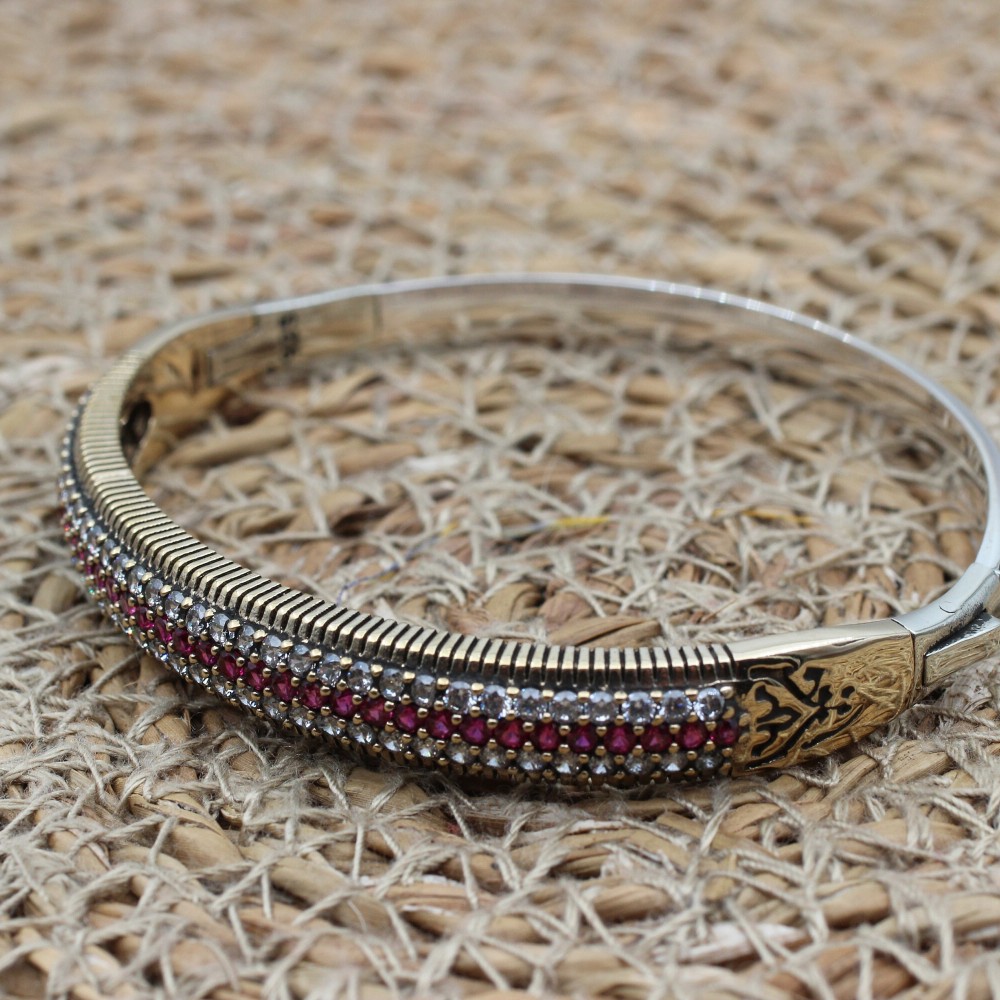 Ruby Bracelet, Ottoman Bracelet, Handmade Bracelet, Bangle Cuff, Bangle Bracelet, Turkish Handmade, Gift For Her, 925k Sterling Silver, Ruby