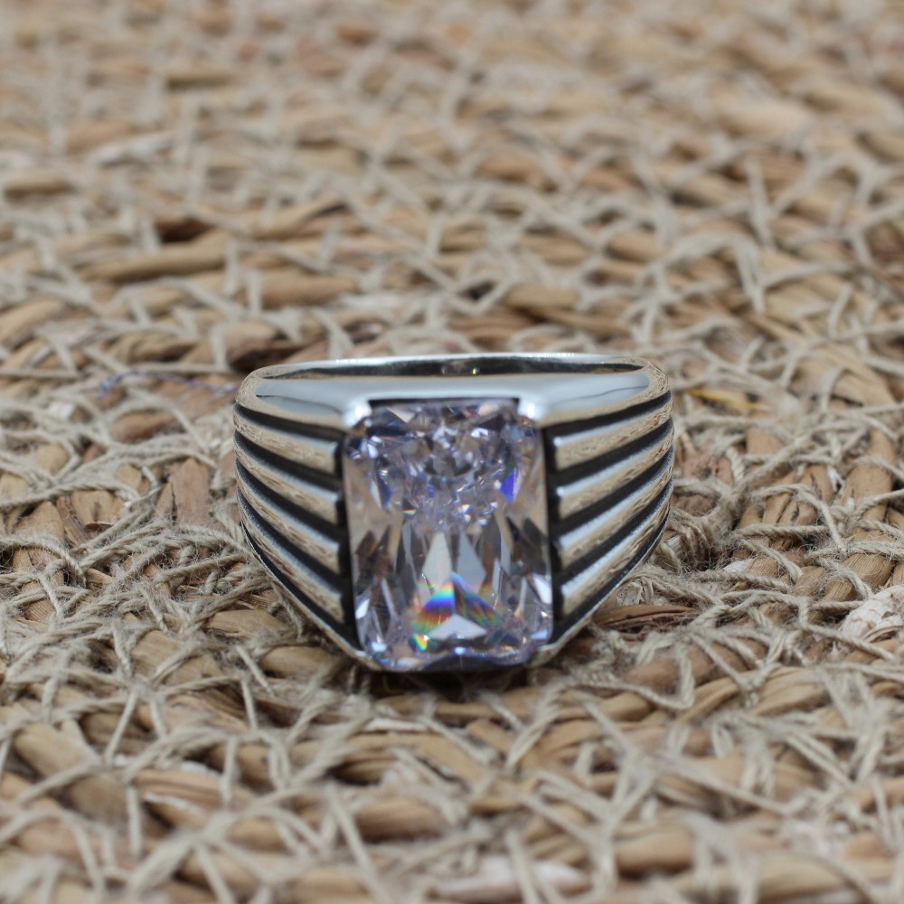 Mens Handmade Ring, Turkish Handmade Silver Men Ring, Ottoman Men Ring, Zircon Ring, Men's Jewelry, Gift for Him, 925k Sterling Silver Ring