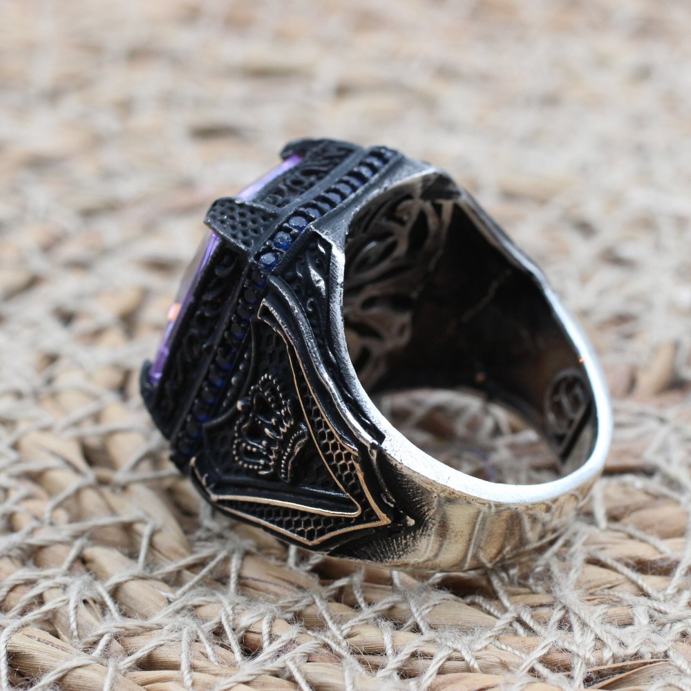 Amethyst Men's Ring, Mens Handmade Ring, Turkish Handmade Silver Men Ring, Ottoman Men Ring, Men Jewelry, Gift for Him, 925k Sterling Silver Amethyst Men's Ring, Mens Handmade Ring, Turkish Handmade Silver Men Ring, Ottoman Men Ring, Men Jewelry, Gift for Him, 925k Sterling Silver