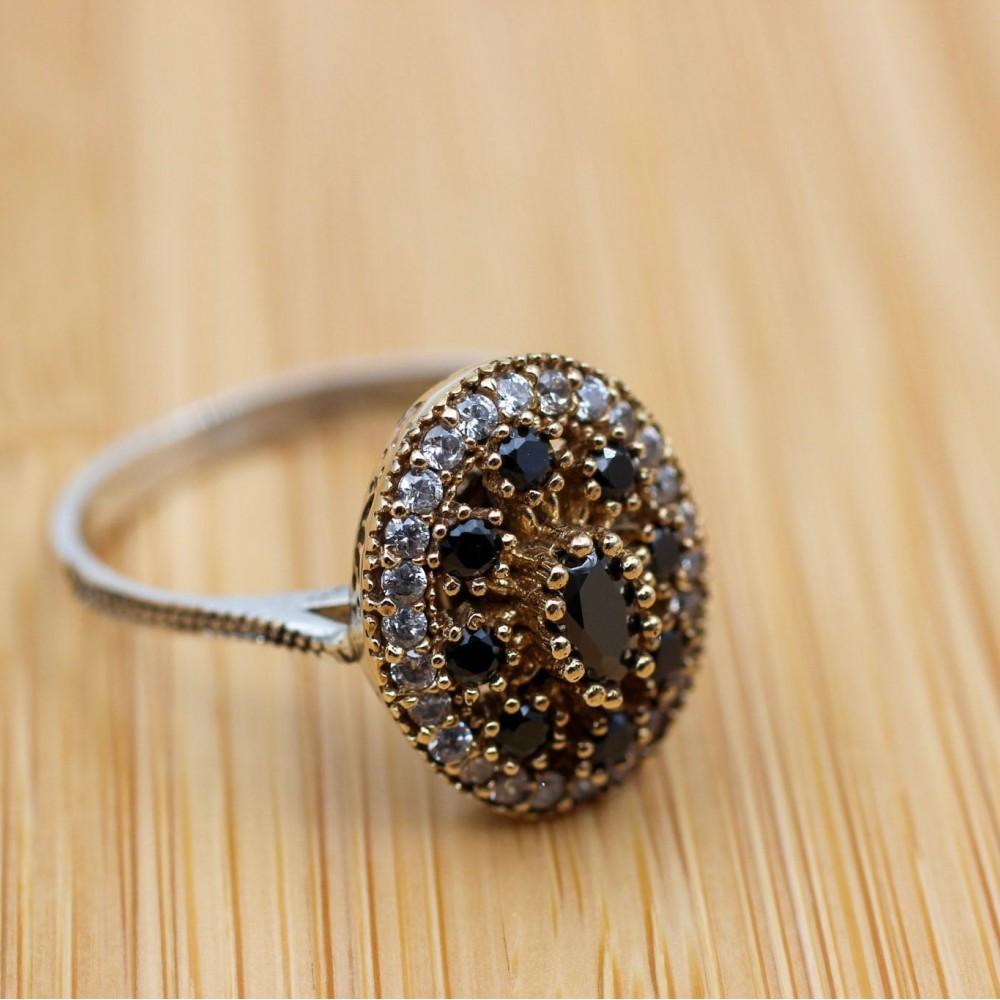 Onyx Ring, Handmade Women's Ring, Authentic Ring, Turkish Ring, Ottoman Women's Ring, Ladies Ring, 925k Sterling Silver Ring, Cubic Zirconia