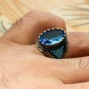 Aquamarine Ring, Mens Handmade Ring, Turkish Handmade Silver Men Ring, Ottoman Ring, Men's Jewelry, Gift for Him, 925k Sterling Silver Ring