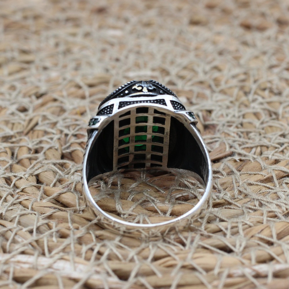 Emerald Men's Ring, Ottoman Men's Ring, Handmade Men's Ring, Turkish Handmade Men's Ring, Men's Jewelry, Gift for Him, 925 Sterling Silver