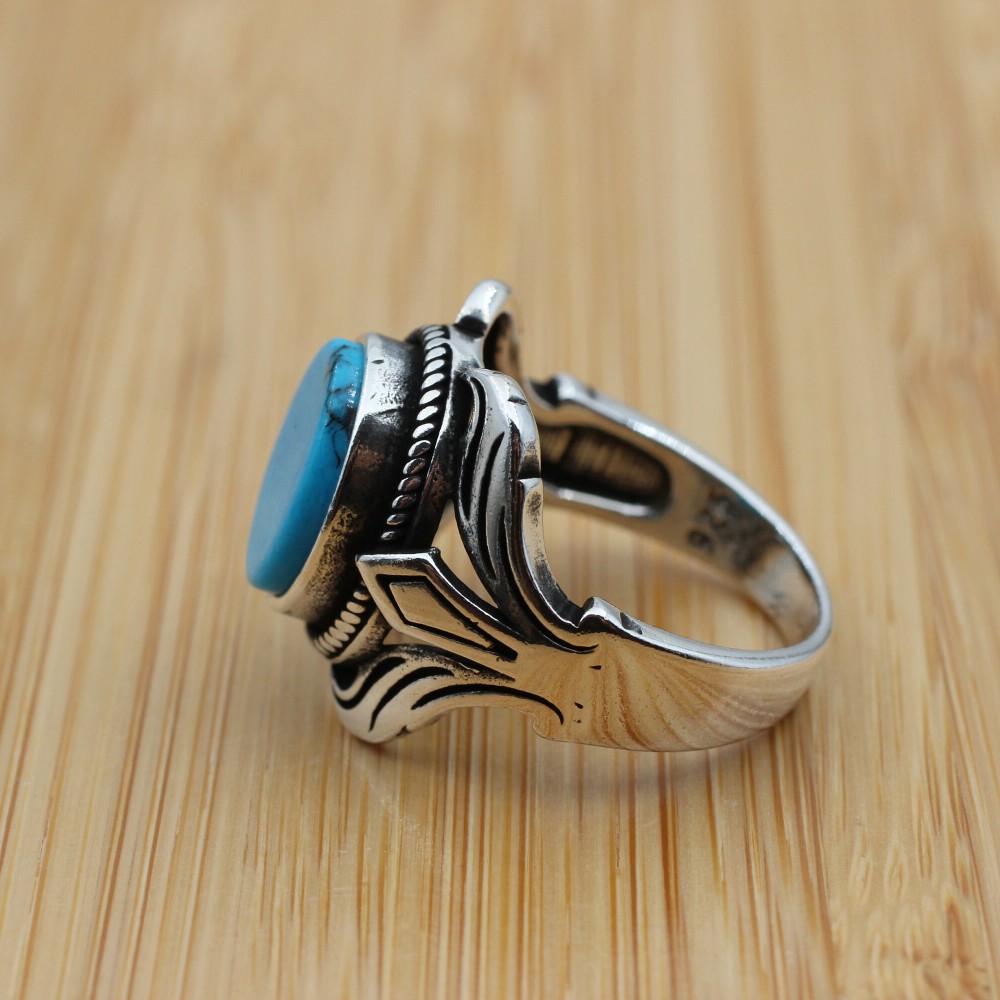 Turquoise Men's Ring, Handmade Ring, Turkish Handmade Silver Men Ring, Ottoman Ring, Men's Jewelry, Gift for Him, 925k Sterling Silver Ring