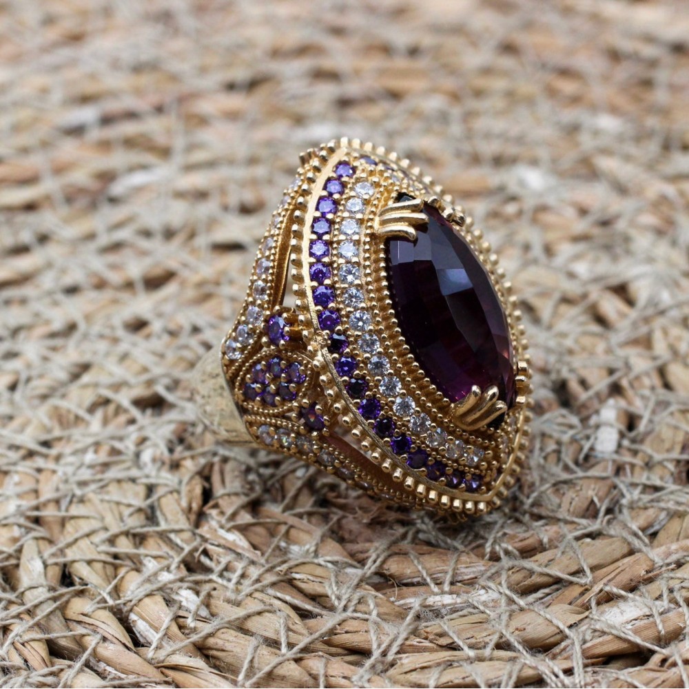 Amethyst Ring, Handmade Women's Ring, Turkish Handmade, Silver Ladies Ring, Ottoman Ring, Authentic, Ladies Ring, 925k Sterling Silver Ring,
