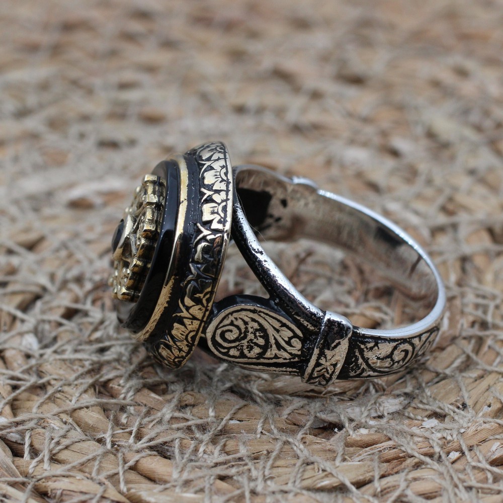 Handmade Silver Men's Ring, Onyx Men's Ring, Turkish Handmade Men's Ring, Men's Ring, Ottoman Mens Ring, Gift for Him, 925k Sterling Silver,
