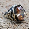 Turkish Handmade Silver Men's Ring, Men's Handmade Ring, Yemeni Ring, Topaz Men's Ring, Ottoman Ring, Gift for Him, 925k Sterling Silver,