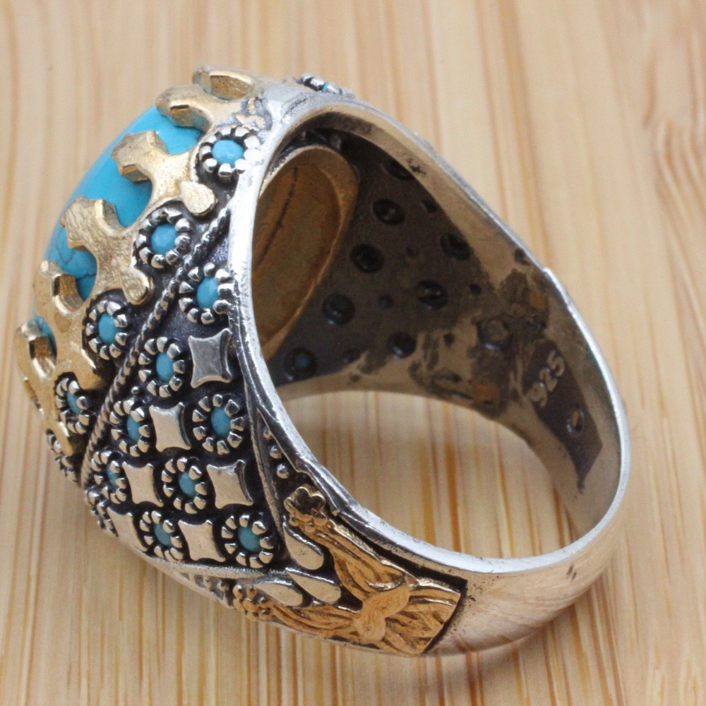 Turquoise Men's Ring, Handmade Ring, Turkish Handmade Silver Men's Ring, Ottoman Ring, Yemeni Ring, Gift for Him, 925k Sterling Silver Ring