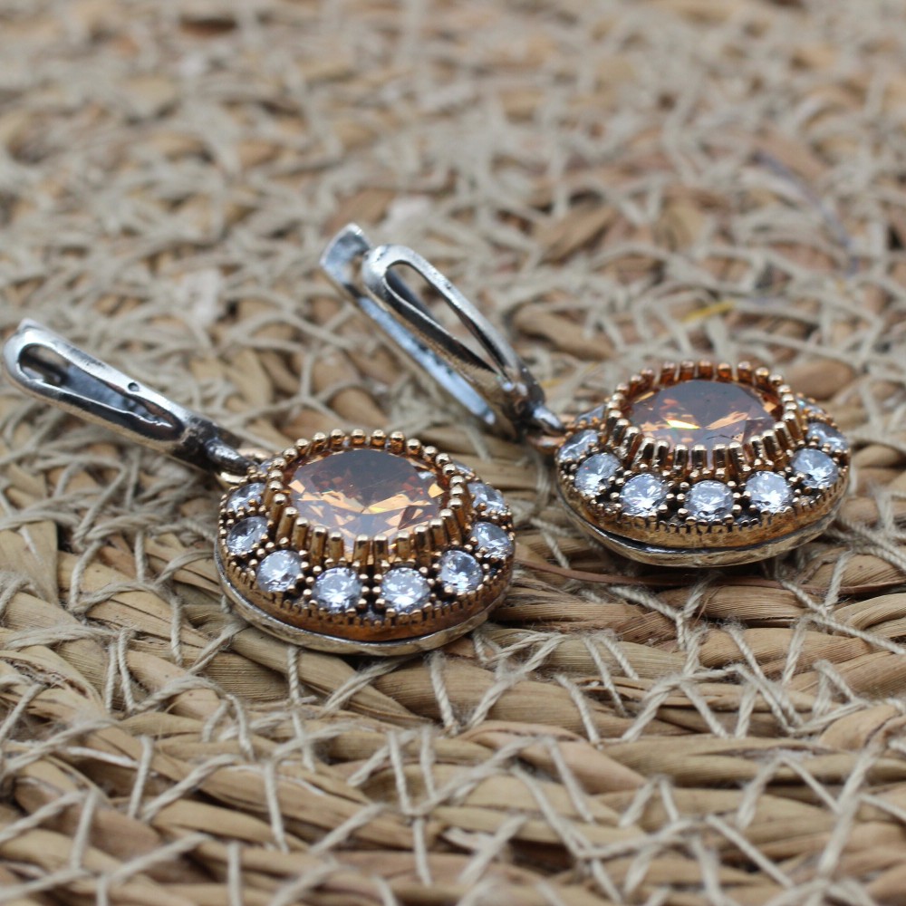 Topaz Ladies Set, Handmade Set Women, Turkish Handmade, Ladies Jewelry Set, Ottoman Set, Earring, Pendant, Ladies Set, 925 Sterling Silver