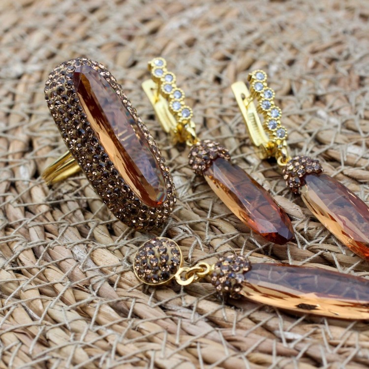 Alexandrite Ladies Set, Handmade Set, Gold Plated Set, Ladies Jewelry, Ottoman Set, Ring, Earring, Pendant, Ladies Set, 925k Sterling Silver