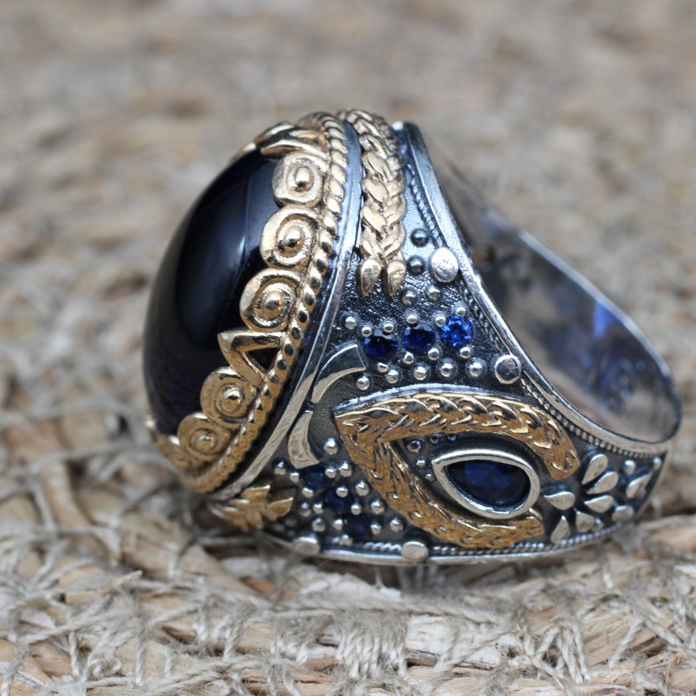 Turkish Handmade Silver Men Ring, Mens Handmade Ring, Ottoman Ring, Sapphire Ring, Men's Jewelry, Gift for Him, 925k Sterling Silver Ring Turkish Handmade Silver Men Ring, Mens Handmade Ring, Ottoman Ring, Sapphire Ring, Men's Jewelry, Gift for Him, 925k Sterling Silver Ring
