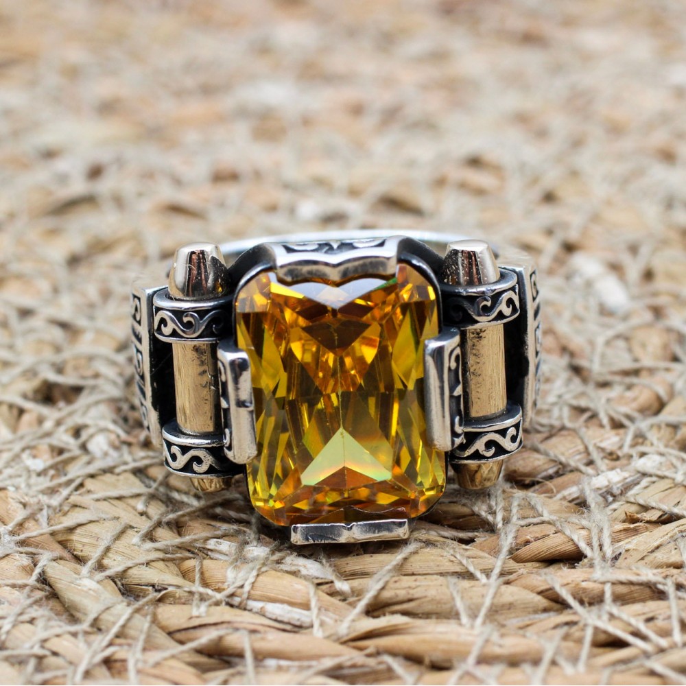 Men's Handmade Ring, Turkish Handmade Ring, Citrine Men's Ring, Ottoman Men's Ring, Men's Jewelry, Gift for Him, 925k Sterling Silver Ring