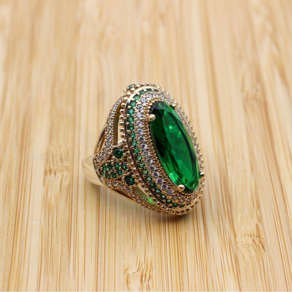 Emerald Set, Authentic Set, Handmade Women Set, Turkish Set, Ladies Jewelry Set, Ring, Earring, Pendant, Ladies Set, 925k Sterling Silver