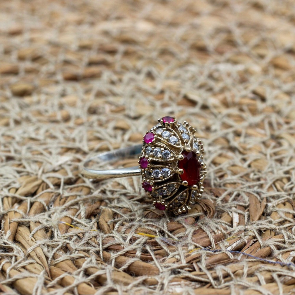 Ruby Ring, Handmade Women's Ring, Turkish Handmade Ring, Authentic Ring, Ottoman Ring, Ladies Ring, 925k Sterling Silver, Gift For Her,