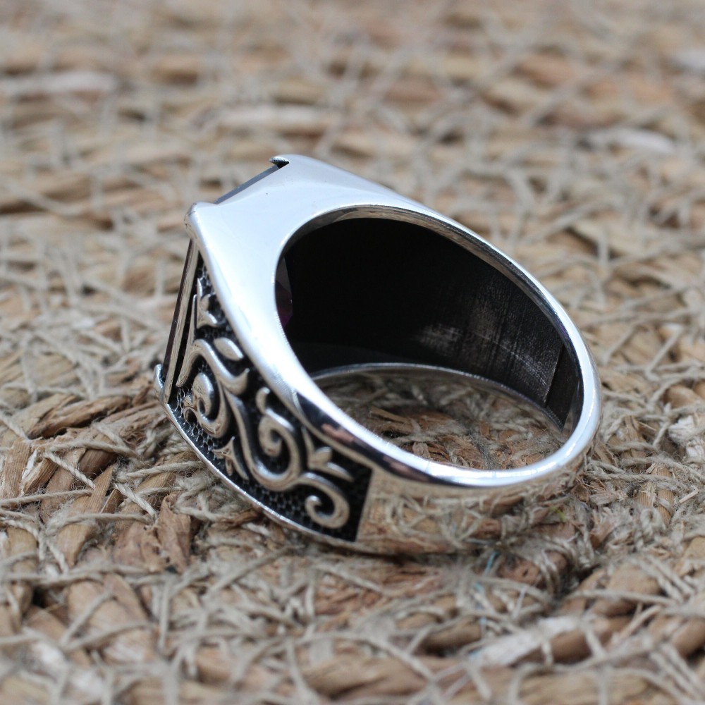 Amethyst Men's Ring, Mens Handmade Ring, Turkish Handmade Silver Men Ring, Ottoman Men Ring, Men Jewelry, Gift for Him, 925k Sterling Silver