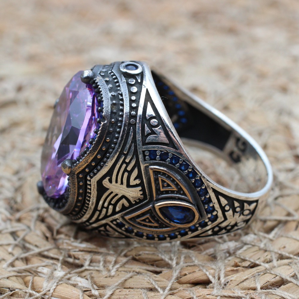 Men's Handmade Ring, Turkish Handmade Silver Men's Ring, Ottoman Ring, Amethyst Ring, Men's Jewelry, Amethyst, 925k Sterling Silver Ring