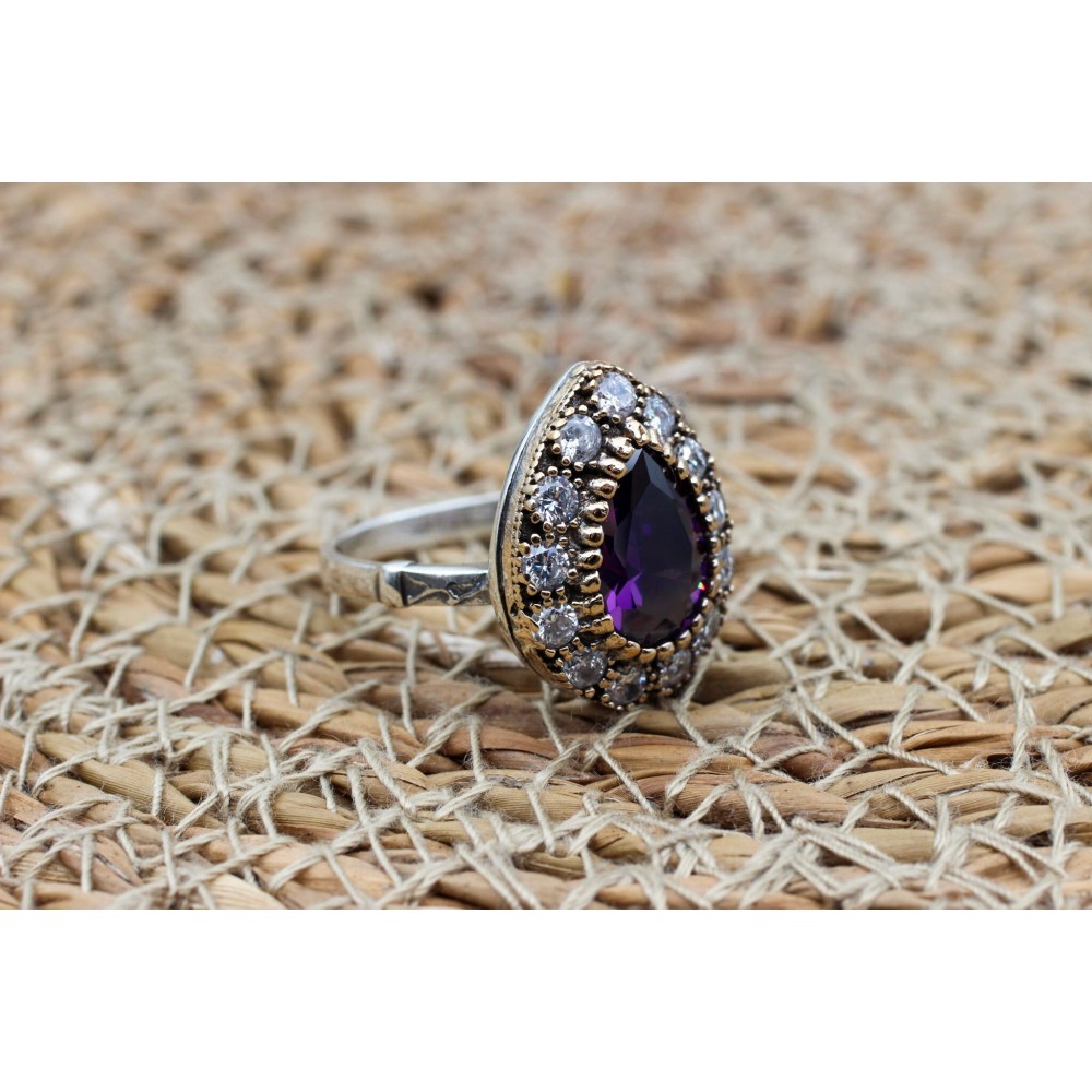 Amethyst Ring, Handmade Women's Ring, Turkish Handmade, Silver Ladies Ring, Ottoman Ring, Authentic, Ladies Ring, 925k Sterling Silver Ring,