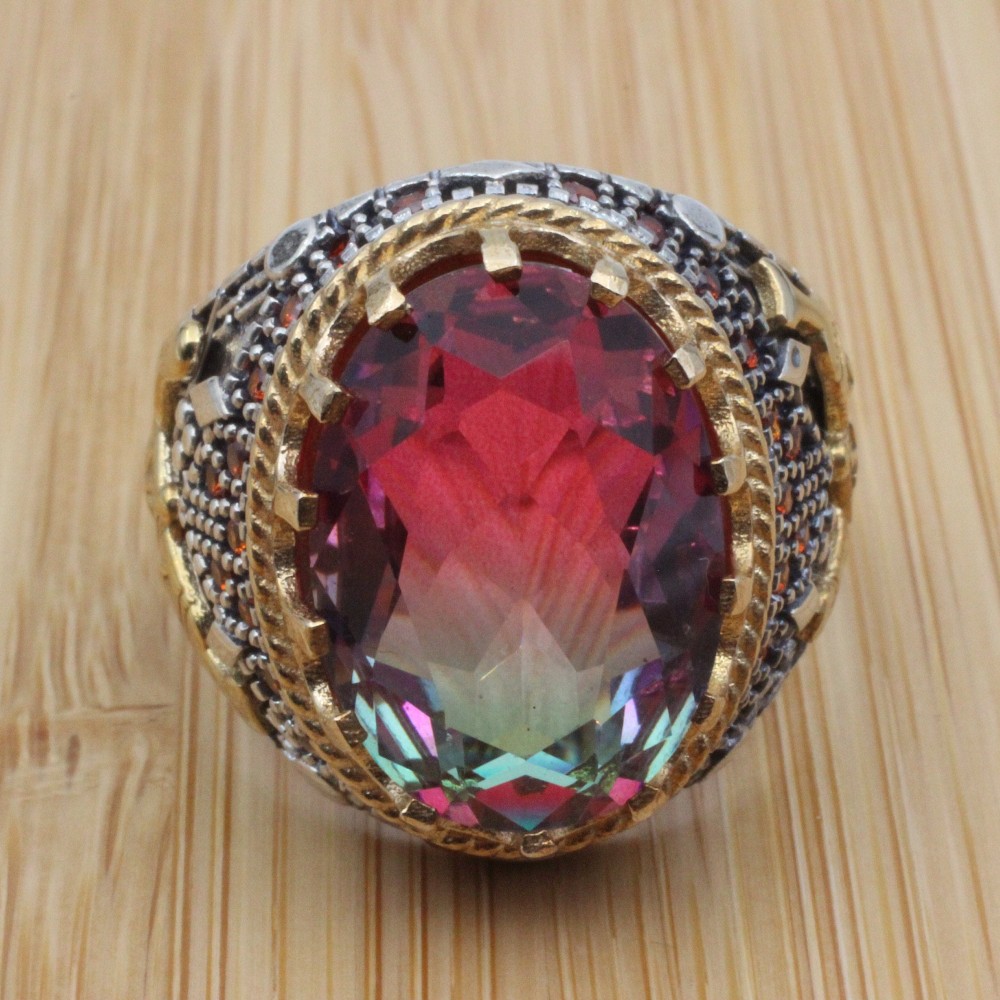 Men's Handmade Ring, Turkish Handmade Men's Ring, Ottoman Men's Ring, Tourmaline Men's Ring, Mens Ring, Gift for Him, 925k Sterling Silver