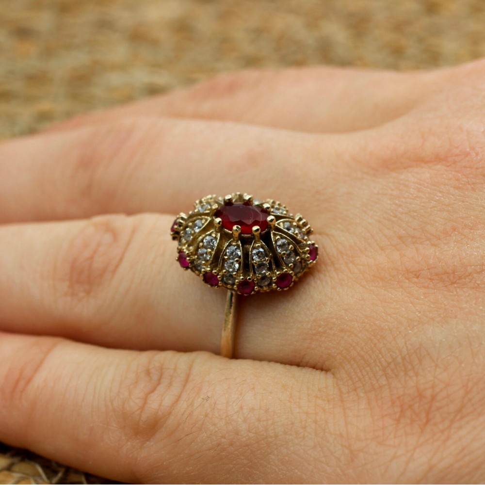 Ruby Ring, Handmade Women's Ring, Turkish Handmade Ring, Authentic Ring, Ottoman Ring, Ladies Ring, 925k Sterling Silver, Gift For Her,