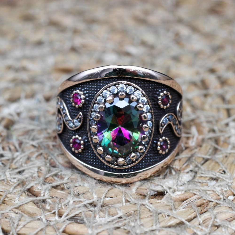 Handmade Women's Ring, Mystic Topaz Ring, Turkish Handmade Ring, Ladies Ring, Ottoman Women Ring, Ladies Ring, 925k Sterling Silver Ring,