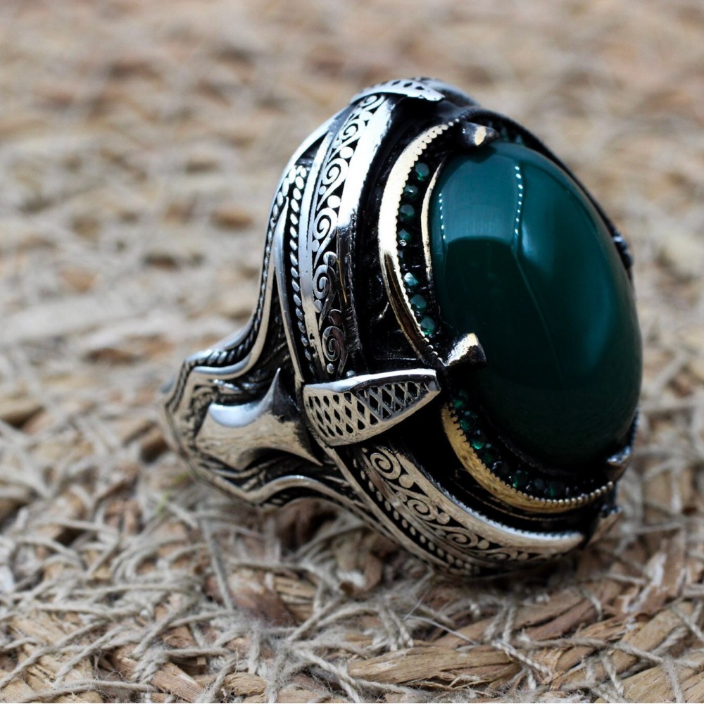 Turkish Handmade Silver Mens Ring, Men's Agate Ring, Handmade Ring, Ottoman Men Ring, Men's Jewelry, Gift for Him, 925k Sterling Silver Ring