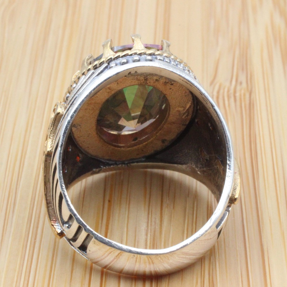 Turkish Handmade Silver Men's Ring, Men's Handmade Ring, Yemeni Ring, Mystic Topaz Ring, Ottoman Ring, Gift for Him, 925k Sterling Silver,