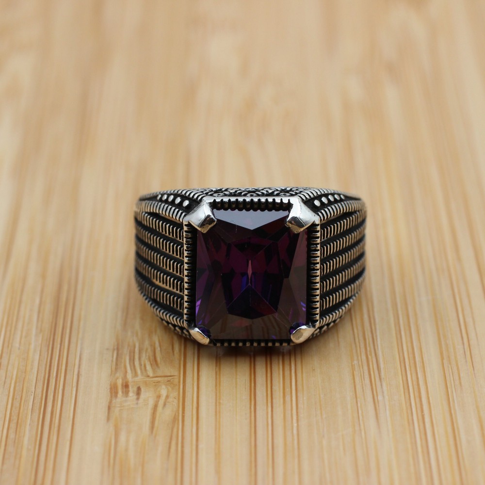 Men's Handmade Ring, Turkish Handmade Silver Men's Ring, Ottoman Ring, Amethyst Ring, Men's Jewelry, Amethyst, 925k Sterling Silver Ring