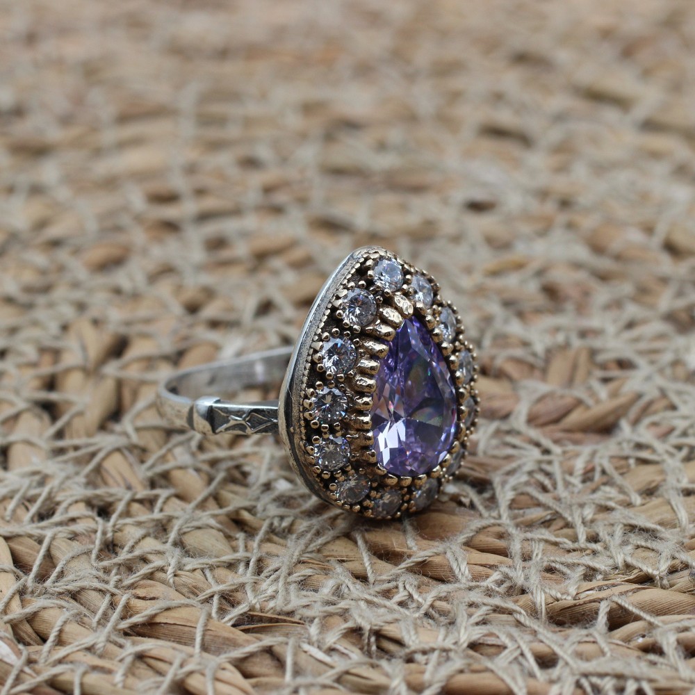 Amethyst Set, Authentic Set, Handmade Set Women, Turkish Handmade, Ladies Jewelry Set, Earring, Pendant, Ladies Set, 925k Sterling Silver