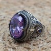 Men's Handmade Ring, Turkish Handmade Silver Men's Ring, Ottoman Ring, Amethyst Ring, Men's Jewelry, Amethyst, 925k Sterling Silver Ring