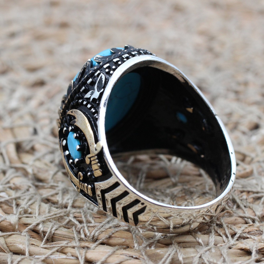 Men's Handmade Ring, Yemeni Ring, Turquoise Ring, Turkish Handmade Silver Men's Ring, Ottoman Men's Ring, Gift for Him, 925k Sterling Silver