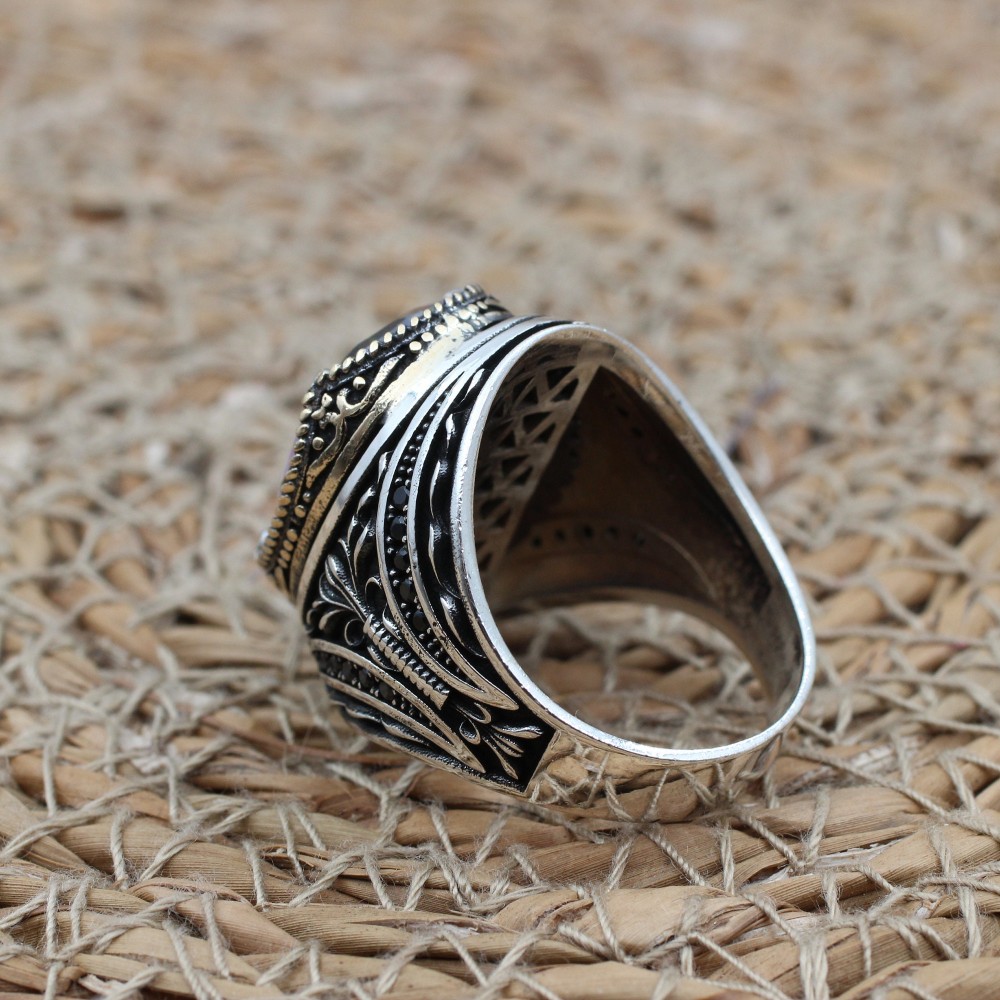 Mystic Topaz Men's Ring, Ottoman Men's Ring, Handmade Mens Ring, Turkish Handmade Mens Ring, Mens Jewelry, Gift for Him, 925 Sterling Silver