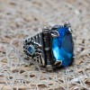 Aquamarine Mens Ring, Turkish Handmade Silver Mens Ring, Ottoman Ring, Oval Stone Ring, Men Jewelry, Gift for Him, 925k Sterling Silver Ring