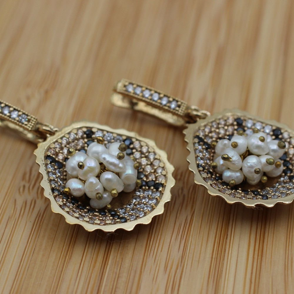 Pearl Set, Authentic Set, Leopard Set, Handmade Set, Women Set, Ladies Jewelry Set, Earring, Pendant, Ladies Set, 925k Sterling Silver,