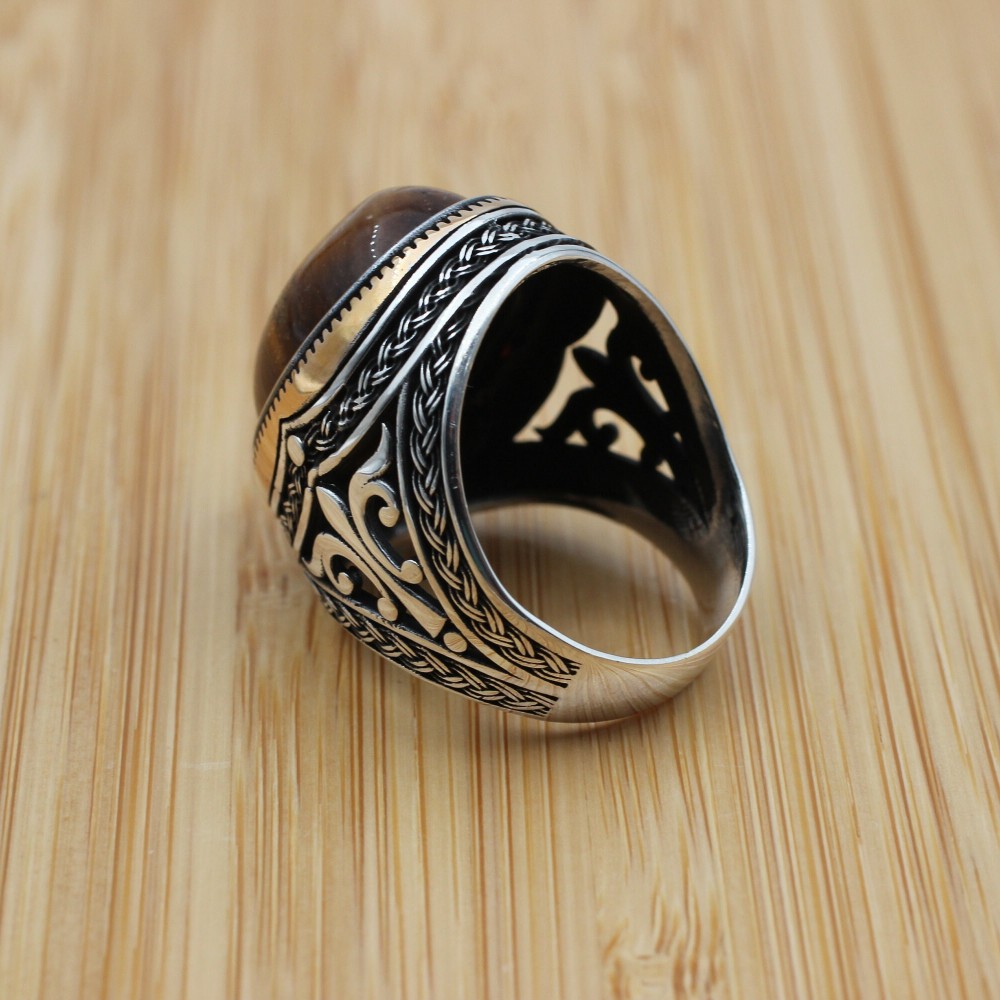 Men's Handmade Ring, Turkish Handmade Silver Men Ring, Ottoman Ring, Tiger Eye Ring, Men's Jewelry, Gift for Him, 925k Sterling Silver Ring