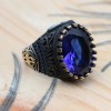 Sapphire Men Ring, Turkish Handmade Silver Men Ring, Mens Handmade Ring, Ottoman Ring, Men Jewelry, Gift for Him, 925k Sterling Silver Ring Sapphire Men Ring, Turkish Handmade Silver Men Ring, Mens Handmade Ring, Ottoman Ring, Men Jewelry, Gift for Him, 925k Sterling Silver Ring