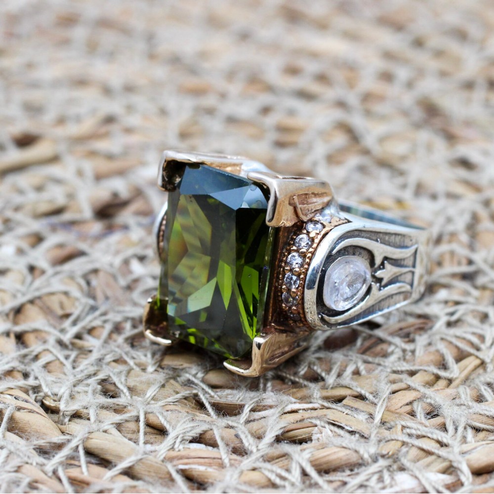 Peridot Ladies Ring, Handmade Women's Ring, Turkish Handmade Silver Ladies Ring, Ottoman Women's Ring, Ladies Ring, 925k Sterling Silver