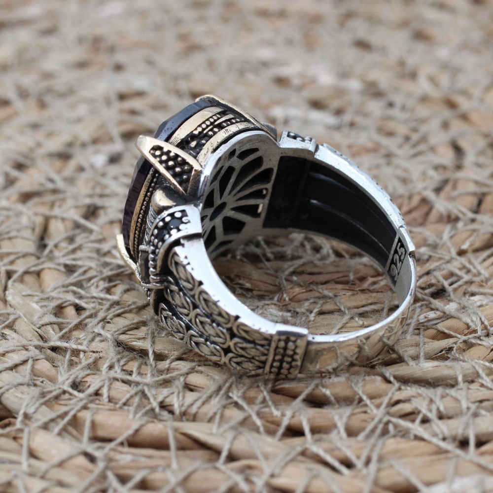 Amethyst Men's Ring, Mens Handmade Ring, Turkish Handmade Silver Men Ring, Ottoman Men Ring, Men Jewelry, Gift for Him, 925k Sterling Silver