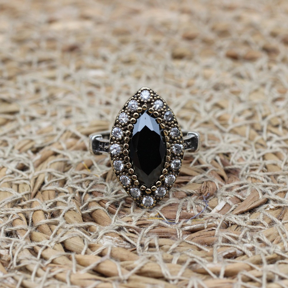 Onyx Ring, Handmade Women's Ring, Authentic Ring, Turkish Ring, Ottoman Women's Ring, Ladies Ring, 925k Sterling Silver Ring, Zircon Ring,