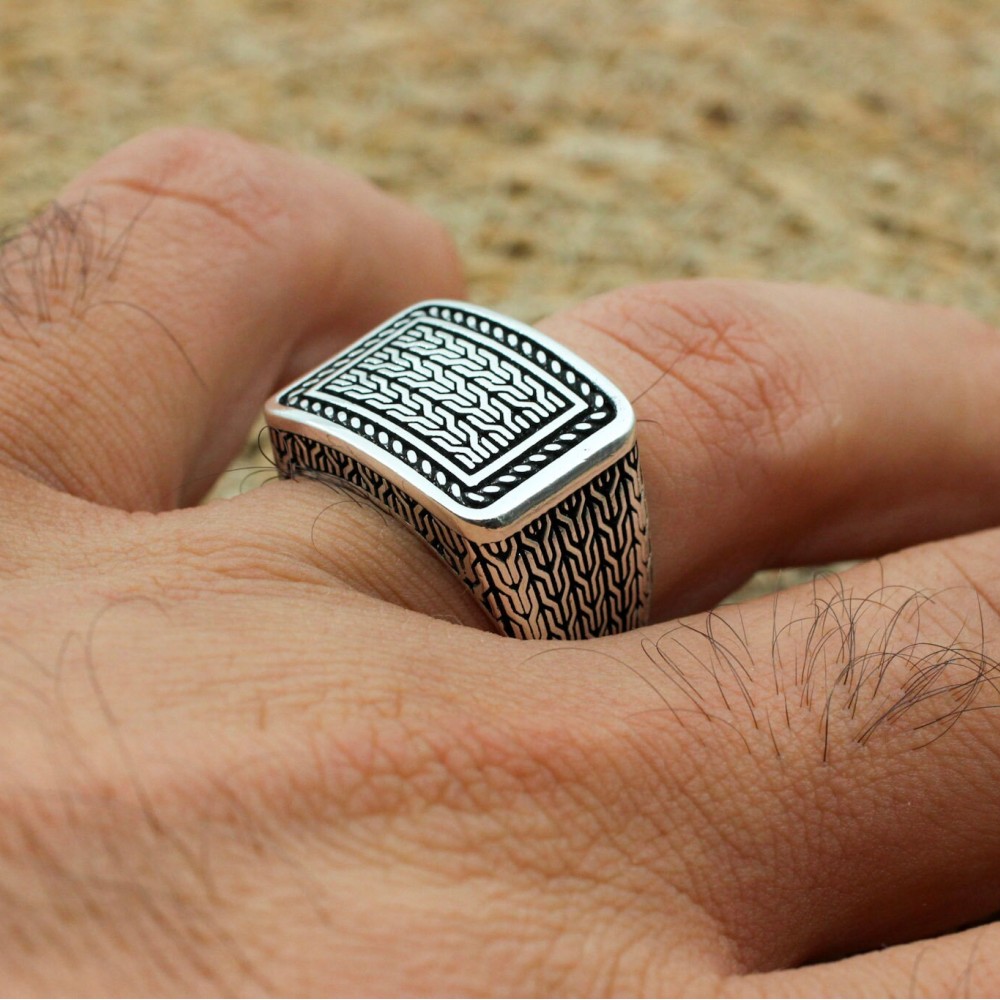 Men's Ring, Turkish Handmade, Silver Men's Ring, Men's Handmade Ring, Ottoman Ring, Men's Jewelry, Gift for Him, 925k Sterling Silver Ring