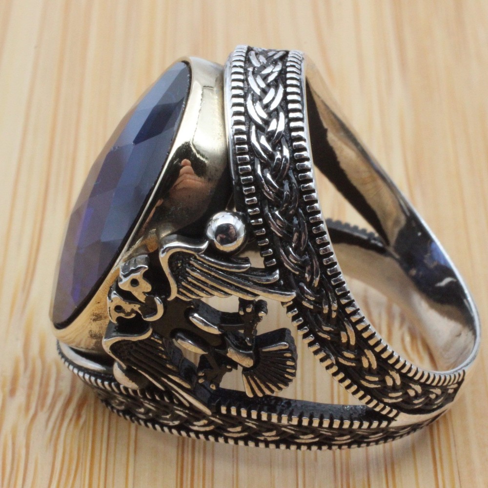 Sapphire Men Ring, Eagle Ring, Turkish Handmade Silver Men Ring, Mens Handmade Ring, Men Jewelry, Gift for Him, 925 Sterling Silver Ring Sapphire Men Ring, Eagle Ring, Turkish Handmade Silver Men Ring, Mens Handmade Ring, Men Jewelry, Gift for Him, 925 Sterling Silver Ring
