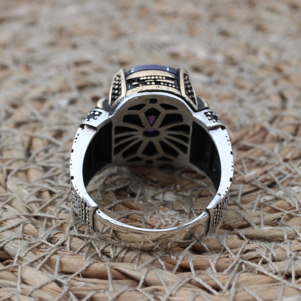 Amethyst Men's Ring, Mens Handmade Ring, Turkish Handmade Silver Men Ring, Ottoman Men Ring, Men Jewelry, Gift for Him, 925k Sterling Silver